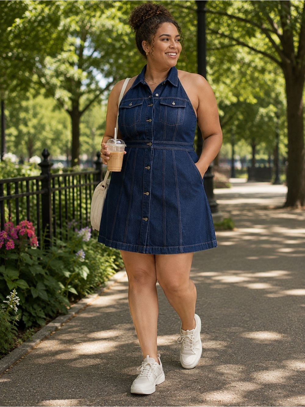 Future Collective Denim Button Front Shirt Dress Size 16